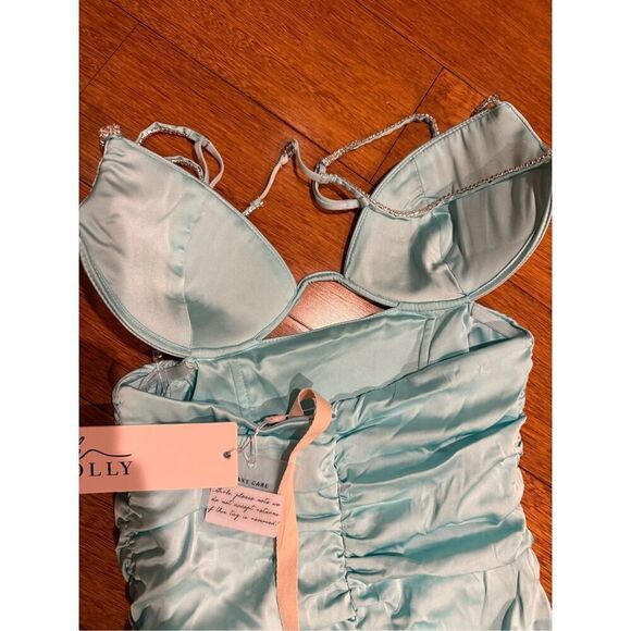 NWT Oh Polly Yuki Ruched Cutout Mini Dress Aqua UK 10/US 6 - Picture 12 of 17